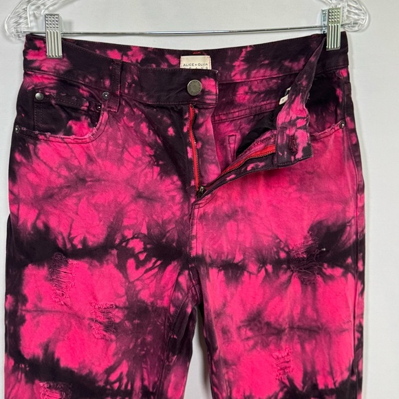 Alice+Olivia Genevieve distressed baggy jeans in a pink and black tie-dye - Picture 3 of 8